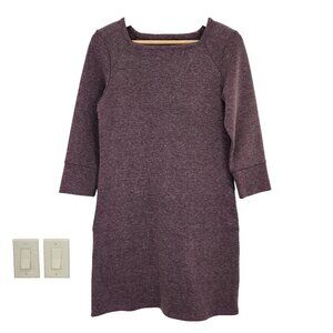 Nau Sweatshirt Dress Short XS Plum Heathered Square Neck Long Sleeve Pockets